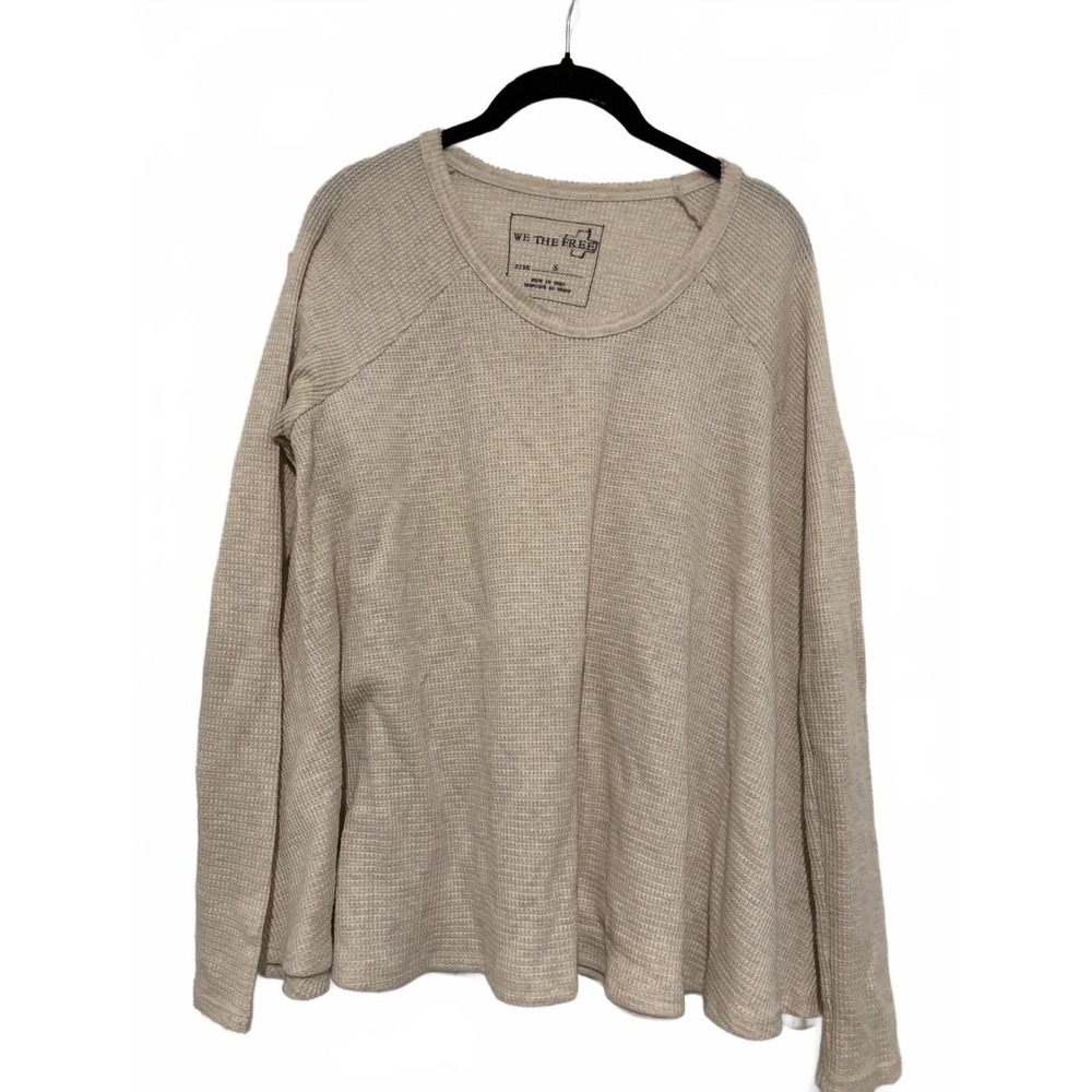 Women's Free People boho oversized S beige waffle knit soft shirt #1279 new